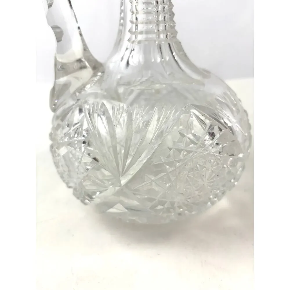 Antique Clear ABP Cut Glass Wine Decanter +‎ Stopper Cruet Stepped Ring Neck